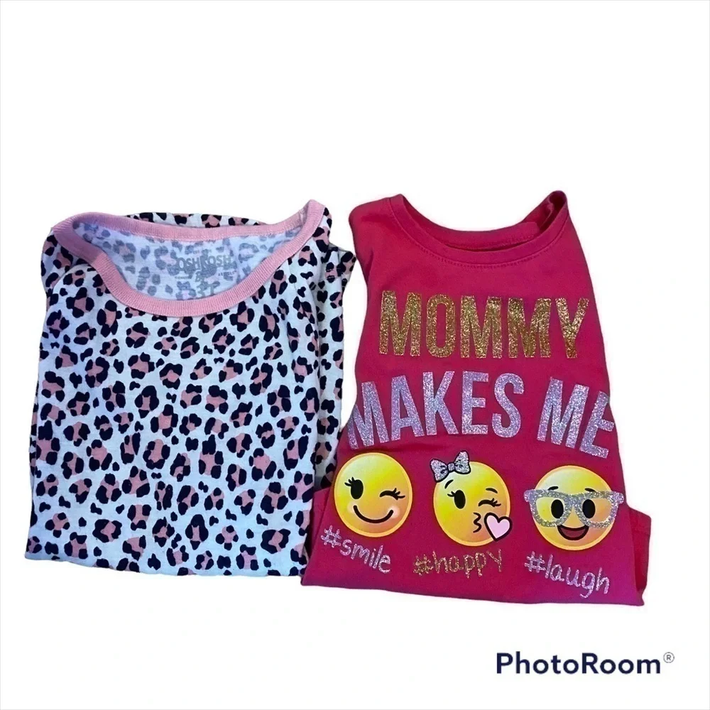 3T Girls Long Sleeve Shirt Bundle Cheetah Print Emoji Hashtag Smiley Faces